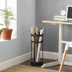 SONGMICS Umbrella Stand, Steel Round Umbrella Holder Rack, 7.7 x 7.7 x 21.7 Inches, with Detachable Drip Tray, for Entryway, Office, Stable, Assembly Required, Matte Black ULUC28BK