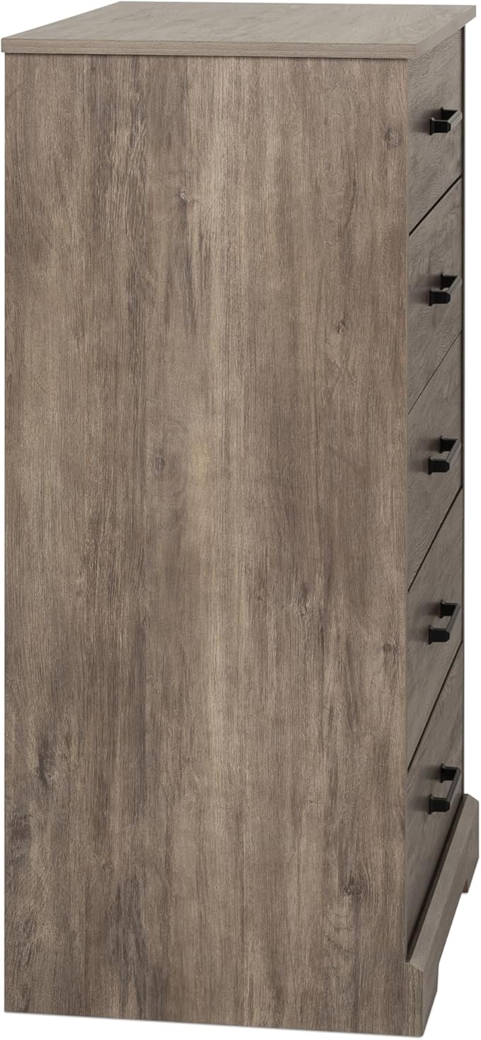 Prepac Rustic Ridge Farmhouse Dresser, Brown Dresser for Bedroom, Chest of Drawers with 5 Drawers 18.5" D x 27.5" W x 43.5" H, DBDR-1605-1