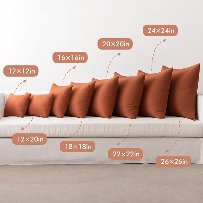 MIULEE Pack of 2 Decorative Outdoor Solid Waterproof Throw Pillow Covers Faux Linen Garden Farmhouse Cushion Cases for Summer Patio Tent Balcony Couch Sofa 12x12 Inch Rust