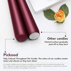 New Burning Formula Unscented Dripless 12-Inch Taper Candles Set of 12 - Burgundy, for Wedding, Dinner - Smokeless, Long Burning - Hand Poured, Colored Tall Candlesticks - Burdeos