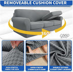 YEMYHOM Latest Checkered 4 Pieces Couch Covers for 3 Cushion Couch High Stretch Thickened Sofa Cover for Dogs Pets Elastic Slipcovers Living Room Furniture Protector (Light Gray), 71"-91"(3 Cushions)