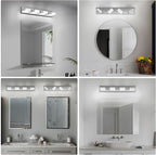 Modern LED Bathroom Lights Fixtures(4-Light),Stainless Steel Chrome Acrylic Wall Lighting,Vanity Lights for Bathroom Over Mirror(6000k 27in)