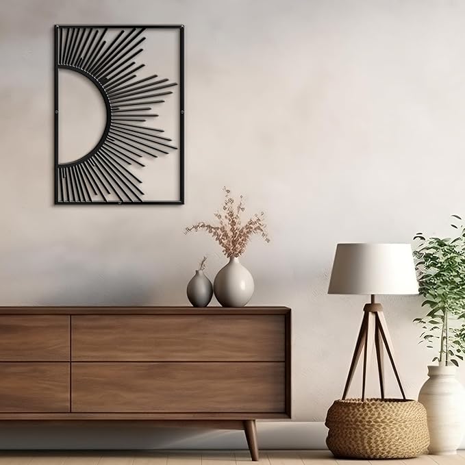 SIGNLEADER Metal Wall Art Decor Shining Sun Minimalist Modern Abstract Wall Sculpture Hangings Home Decoration for Living Room, Bedroom, Bathroom, Kitchen, Outdoor - 36" Black