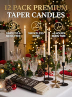Premium White Taper Candles Stick | Bulk12 Pack | 9'' Inches | Dripless, Unscented, Smokeless Dinner Candlesticks | 7+ Hour Long Burning for Elegant Weddings, Parties & Home Decor