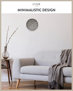 LUUK LIFESTYLE Wall Clock with Silent Movement, Minimalist Scandinavian Design, Gift for Moving-in, Arabic Numerals Easy to Read, Dark Grey and Silver