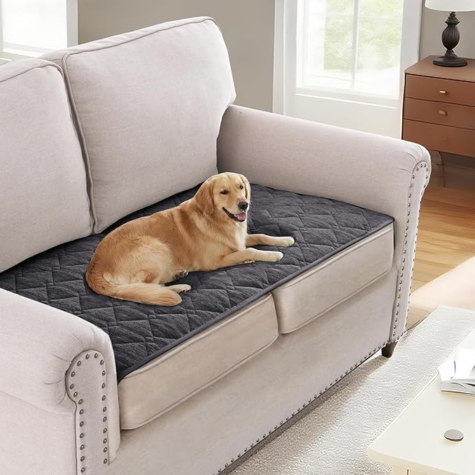 H.VERSAILTEX Couch Cover Chenille Pet Fuzzy Sofa Covers for 2 Cushion Couch Anti Slip Washable Sofa Slipcovers with Strap Soft Couch Protector Cover for Dogs Cats Kids(27.6" x 59", Grey)