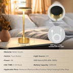 Portable Dimming Wireless Battery Operated Lamp, Rechargeable Cordless LED Table Lamps ，3-Levels Touch Sensor Light ，Nightstand Lamp/Bar/Restaurant Table/Outdoor/Coffee/Night Light (Gold)