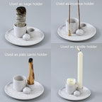 5 in 1 Incense Holder Burner, 5.9" Ceramic Holder for Burning Palo Santo Sage Candle and Incense Sticks Cones, Ash Catcher Tray for Meditation Room Home Décor(White)