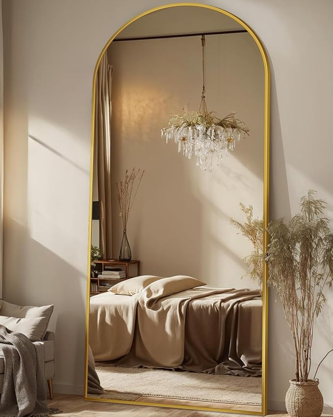 Antok Full Length Mirror, 71"x27" Floor Mirror, Arched Floor Standing Freestanding Arch Full Body Mirrors with Stand for Bedroom, Hanging Mounted for Living Room Cloakroom,Gold