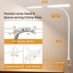 LED Desk Lamp for Home Office - Eye-Caring Computer Desk Light with Clamp, Adjustable Work Lamp with Color Changing, Dimmable Double Head Monitor Light with Gooseneck, White