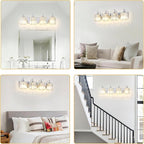 4-Light Modern Bathroom Light Fixture Chrome Bathroom Vanity Lights Over Mirror Wall Sconce Lighting with K9 Crystal Shades E26 Base for Bedroom, Living Room, Hallway, Cabinet Wall Lamp