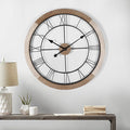 Wall Clock for Living Room Decor, 24'' Big Wall Clocks for Office, Rustic Clock Battery Operated, Distressed White Roman Numeral Clock, Round, Wood Wall Clock