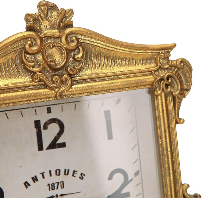 NIKKY HOME Vintage Gold Table Clock, Silent Non-Ticking Battery Operated Retro Desk Shelf Mantel Small Metal Clock for Living Room Decor