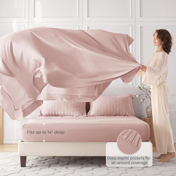 MUXHOMO 7 Pieces Queen Comforter Set, Seersucker Bed in a Bag Queen Size, All Season Luxury Bedding Set with Comforter, Flat Sheet, Fitted Sheet, Pillowcases & Shams, Rose Gold