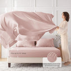 MUXHOMO 7 Pieces Queen Comforter Set, Seersucker Bed in a Bag Queen Size, All Season Luxury Bedding Set with Comforter, Flat Sheet, Fitted Sheet, Pillowcases & Shams, Rose Gold