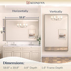 Keonjinn Brushed Nickel Bathroom Mirror 60 x 40 in Rectangle Frame Mirror for Over Sink, Rectangular Metal Framed Vanity Mirror Square Corner Aluminum Alloy Modern Silver Mirror(Horizontal/Vertical)