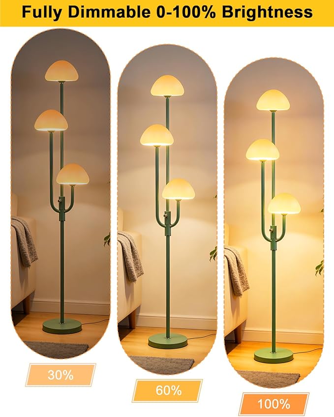Lightdot 66IN Mushroom Floor Lamp 3-Lights Vintage Floor Lamps with 3000K Bulbs Included for Wedding Party Modern Dimmable Tall Standing Lamp for Living Room/Bedroom/Sofa Beside/Corner Decor-Green