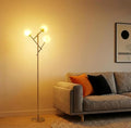Fiqevs Globe Floor Lamp with 3 Adjustable Glass Ball Lampshade, Gold Mid Modern Standing Lamp Bulbs Included, Sputnik Tree Tall Pole Lamp for Living Room, Bedroom - Antique Brass