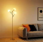 Fiqevs Globe Floor Lamp with 3 Adjustable Glass Ball Lampshade, Gold Mid Modern Standing Lamp Bulbs Included, Sputnik Tree Tall Pole Lamp for Living Room, Bedroom - Antique Brass