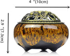 Incense Burner with Calabash Incense Stick Holder - Porcelain Charcoal Censer for Use with Resin Granular Powder Cone or Coil Incense (Kiln-Colored Yellow)