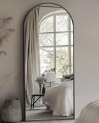 Full-Length Floor Mirror with Stand, 58"x19" Arched Style Full Body Standing Mirror for Bedroom, Living Room, Gym, Dorm - Shatter-Resistant & Easy Assembly, Black