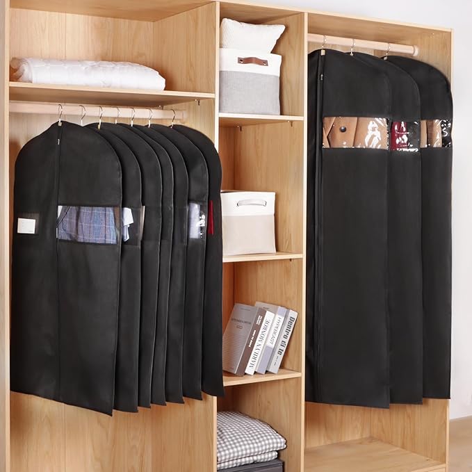 KEEGH 40" Suit Cover Bags for Men (Set of 20) Garment Bags for Hanging Clothes, Suit Bags for Closet Storage or Travel, Clothes Cover for Suits Coats with Clear Window and Label Pocket, Black