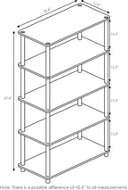 Furinno TURN-N-TUBE Storage Shelves, 5-Tier Book Shelf, Corner Shelf, Toolless Open Shelves, for Organization and Storage, Living Room, Garage, Home Office, Black