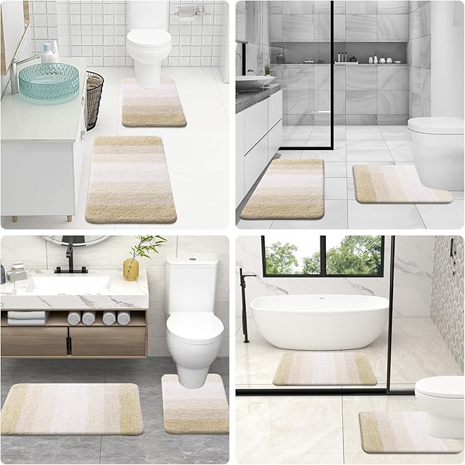 OLANLY Bathroom Rug Set 2 Piece, Soft Absorbent Microfiber Bath Mats and U-Shaped Contour Toilet Rug, Non-Slip, Machine Wash Dry, Plush Shaggy Bath Mats for Bathroom (30"x20"+24"x20", Light Beige)