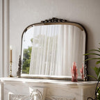 Wall Beaded Mirror, 36 x 27 Inch Round Top Right Angle Wall Mirror, Tempered Glass, Rust Resistant, Horizontally or Vertically Hanging, Bronze