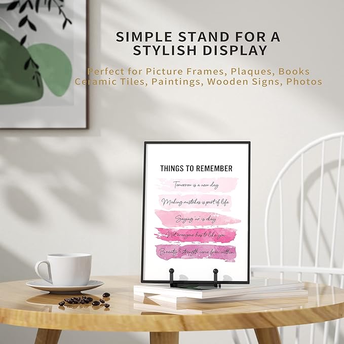 Plate Stands for Display - 4.5 Inch Metal Square Wire Plate Holder Display Stand + Picture Frame Stand Holder Easel for Book, Decorative Plate, Plaque, Photo, Platter (Black 2 Pack)