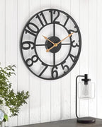 Wall Clock, 14 Inch Silent Battery Operated Wall Clocks for Living Room Decor, Modern Farmhouse Vintage Black Metal Indoor Outdoor Large Analog Clock for Bedroom, Kitchen, Patio - Black
