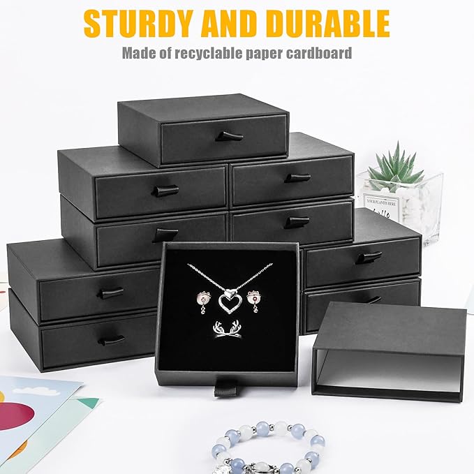 Jewelry Gift Boxes, 20 Pack 3.5×3.5x1Inch Cardboard Jewelry Boxes, Bulk Small Jewelry Boxes with Lids for Necklace Ring Earring Display Box (Black)