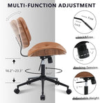 Armless Home Office Chair with Wheels, PU Leather Adjustable Height Computer Desk Chair, 360 Swivel Small No Arms Chair, Modern Button Walnut Style for Office, Reading Meeting Room(Brown)