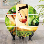 Ceramic Display Plate, Wine Ceramic Hanging Decorative Plate, Wine Tasting and Grapevine Collage Green Fresh, 8 Inch, Living Room Kitchen Decoration Household, Green Ruby Caramel