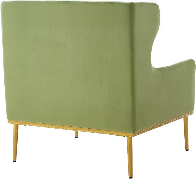 Merax Luxury Velvet Accent Chair, Modern Mid-Century Armchair for Living Room, Bedroom Reading Corner, Comfortable Tufted Single Seater Sofa Chair with Iron Legs (Green)