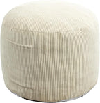 Round Stuffed Pouf Ottoman,Corduroy Foot Rest with Rebound Foam Filled, Furry and Fluffy Foot Stool Ottoman, Floor Poufs for Living Room (Beige, 20" D x 20" W x 15" H)
