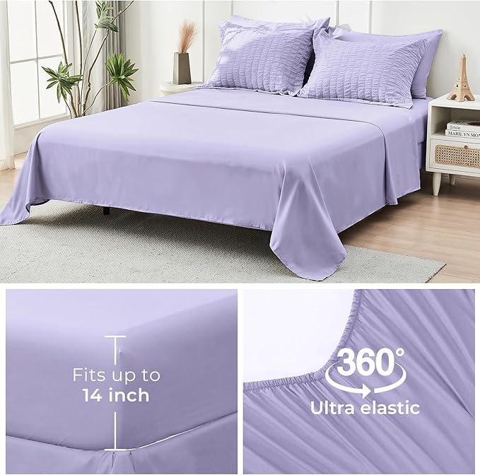 HYMOKEGE Light Purple Twin XL Comforter Set Seersucker 5 Pieces, All Season Luxury Bed in a Bag for Bedroom, Bedding Set with Comforter, Sheets, Pillowcase & Sham