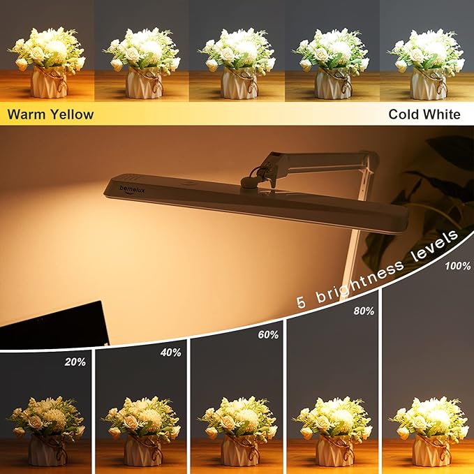 LED Architect Desk Lamp with Clamp, Metal Swing Arm 2000 Lumens Dimming Office Table Lamp for Task Work Drafting Reading Desktop, 234 LEDs,24W, 5 Color Temperatures Workbench Lamp(White,24CCT)