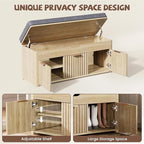 Shoe Bench with Storage - Lift Top Entryway Bench with Hidden Storage, Shoe Rack with Adjustable Shelves and Cushioned Seat, Wooden End of Bed Bench for Bedroom, Living Room and Hallway,Nature