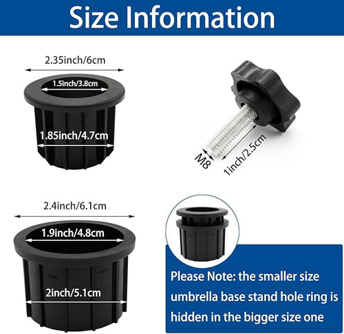 12Pcs Umbrella Base Stand Hole Ring Plug Cover and Cap Patio Umbrella Stand Replacement Parts Umbrella Stand Base Stabilizer Sleeve with M8 Thread Replacement Hand Knob Threaded
