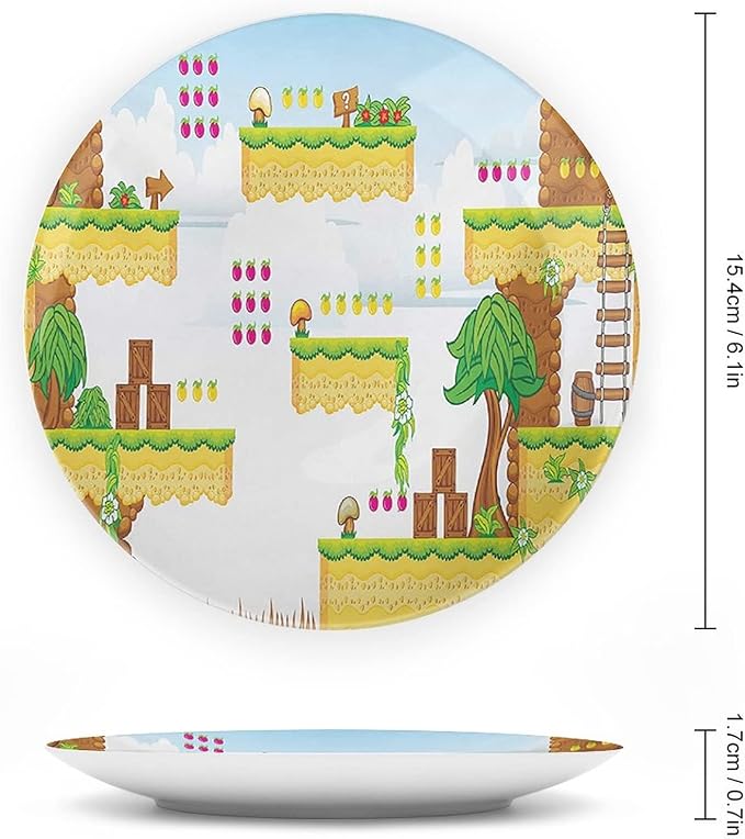 XISUNYA 8 Inch Decorative Plate, Video Games Tableware Plate, Cartoon Retro Computer Graphic Print Ceramic Wall Hanging for Fine Dining Upscale Events, Dinner Parties, Weddings, Catering, Multicolor