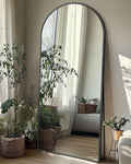 Full-Length Floor Mirror with Stand, 58"x19" Arched Style Full Body Standing Mirror for Bedroom, Living Room, Gym, Dorm - Shatter-Resistant & Easy Assembly, Black