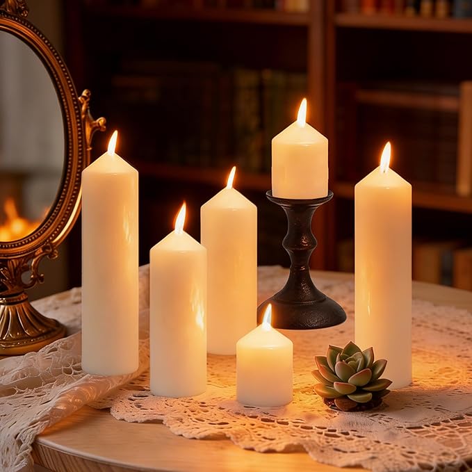 Pillar Candles Bulk Set - Unscented, Smokeless, Dripless | 3 Sizes: 2x3, 2x6, 2x8 Inches | Ideal for Weddings, Christmas & Home Decor (36, Ivory White)