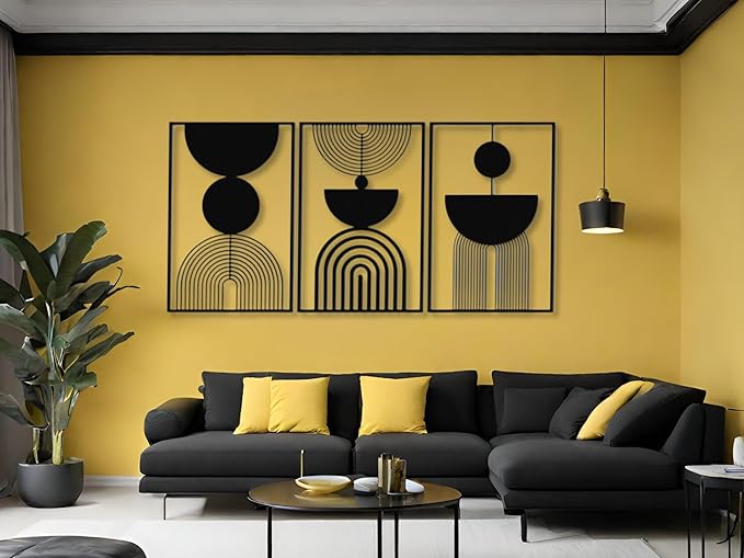 Vailla Boho Minimalist Wall Art, Set of 3 Wooden Wall Decoration, Mid-Century Modern Wall Decor, Large 3D Textured Sculptures, Bohemian Style - Ideal for Living Room, Bedroom, Bathroom