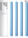10" Candle Sticks, Ribbed Taper Candles, Sky Blue, 4-Pack, Unscented