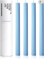 10" Candle Sticks, Ribbed Taper Candles, Sky Blue, 4-Pack, Unscented