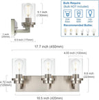 MELUCEE 3-Light Vanity Lights Brushed Nickel with Clear Glass Shade, Modern Bathroom Light Fixtures Industrial Wall Light for Bedroom Kitchen Living Room