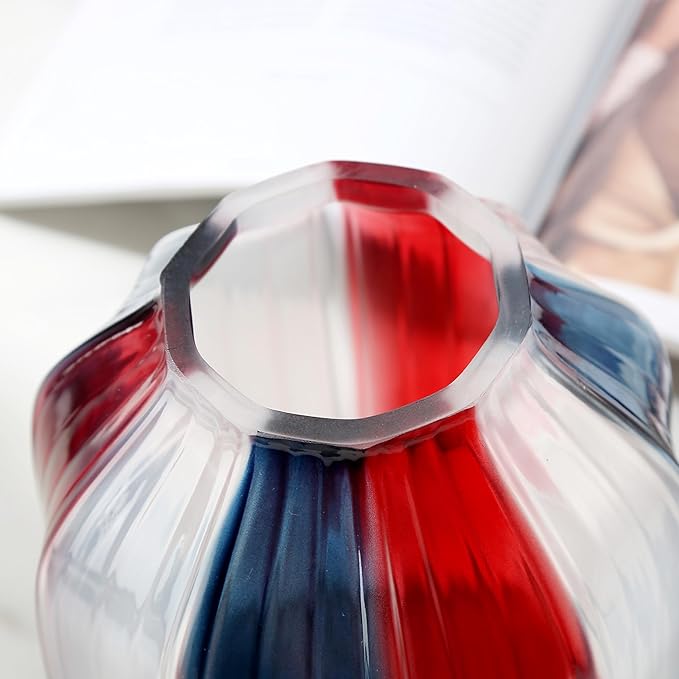 4th of July Decorations Christmas Glass Vase for Flowers Red White and Blue Modern Vase Bouquet 12.0" Patriotic Deco Fourth of July Decorations Indoor for Home Centerpieces Tables Living Room,Office