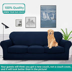 YEMYHOM Latest Checkered 4 Pieces Couch Covers for 3 Cushion Couch High Stretch Thickened Sofa Cover for Dogs Anti Slip Elastic Slipcovers Living Room Furniture Protector (Navy), 91"-110"(3 Cushions)
