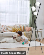 Lightdot 60IN Dimmable Black Tripod Floor Lamp Mid Century Standing Lamps with 3Pcs 3000K Bulbs Included Globe Eye Care&Stable Base Modern Tall Lamp for Living Room/Bedroom/Sofa Beside/Corner Decor